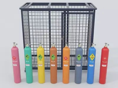 8-types of Industrial Gas Cylinders  Low-poly 3D model