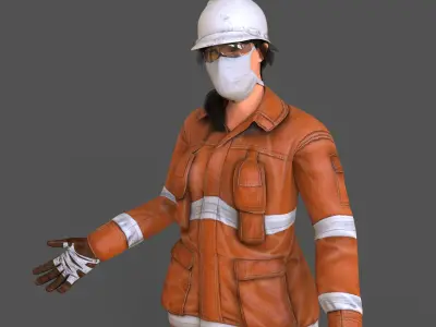 worker Female Realistic rigged Animated Low-poly 3D model