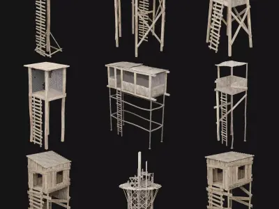 POST APO WOODEN WATCHTOWER IMPROVISED PLATFORM FORT SHELTER Low-poly 3D model