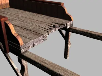 woodcart2 wooden cart with wheels 3D model