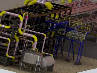 Routing factory with pipes and pipes 3D model