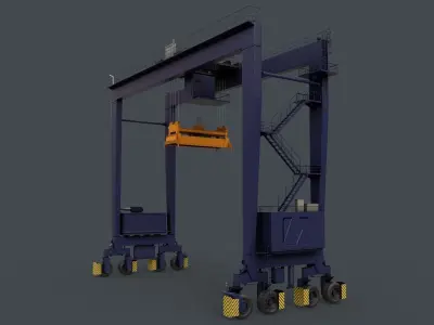 PBR Rubber Tyred Gantry Crane RTG V1 - Blue Dark Low-poly 3D model