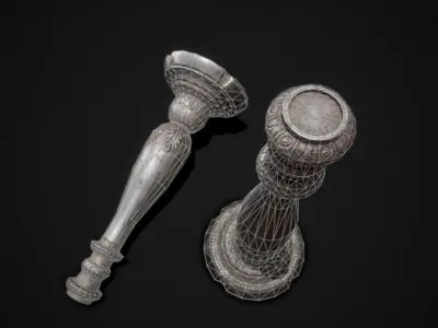 PBR Candlestick silver in form of person Low-poly 3D model
