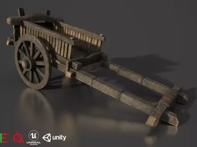 HIE Game Ready Old Wood Cart  D180403 Low-poly 3D model