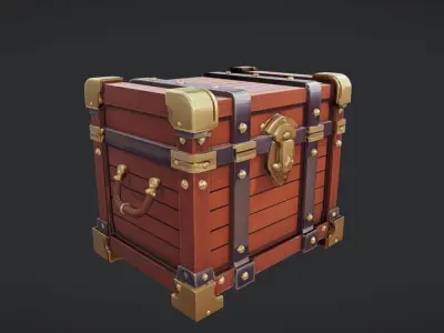 Antique wooden treasure chest 2 3D model