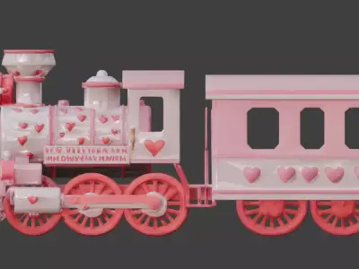 Stylized 3D Valentine  Train Model Low-poly 3D model