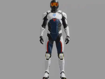 Metallic Blue Futuristic Combat Suit 3D model