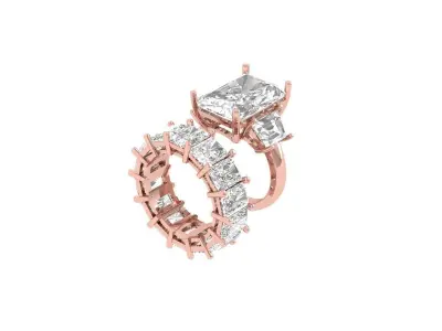 Radiant 3 Stone Bridal set 3D print model