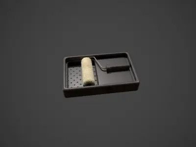 Clean Paint Roller and Tray Low-poly 3D model