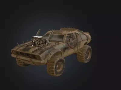 Post Apocalyptic Muscle Car  Wasteland Raider Vehicle   Low-poly 3D model