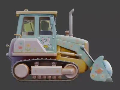 3D EASTER THEMED BULLDOZER WITH GIANT COLORFUL EGGS V03 Low-poly 3D model
