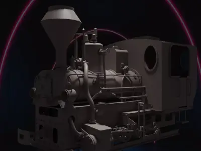 Locomotive train in tunnel with neon lights 3D model