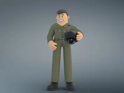 Minimal AirForce Pilot Cartoon Character 3D model