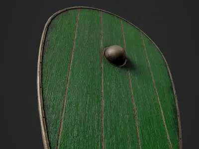 Slavic kite wooden shield-painted green Low-poly 3D model