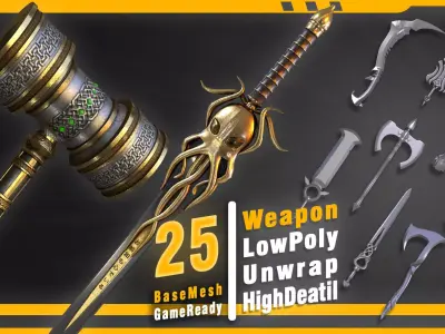 25 Weapon Base mesh Low-poly 3D model