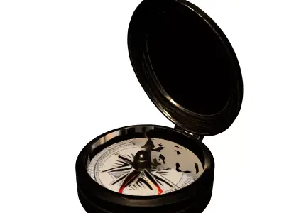 Detailed Vintage Brass Pocket Compass Low-poly 3D model