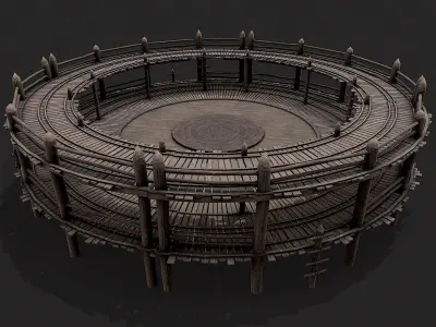 Medieval Wooden Circular Platform Arena  Low-poly 3D model