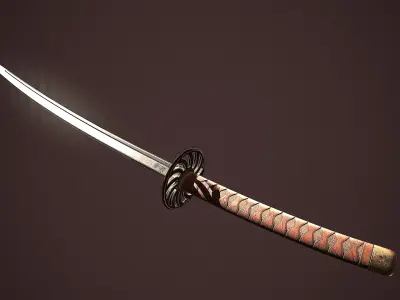 Game ready Katana samurai sword Free low-poly 3D model