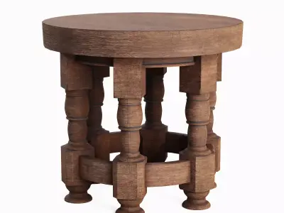 Wooden Round Table 04 3D model