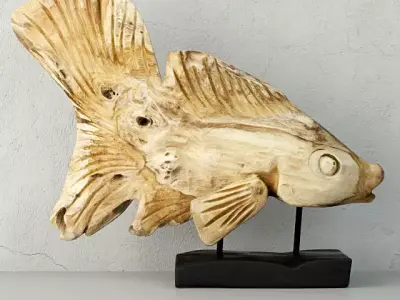 Hand Carved Driftwood Fish On Stand 3D model purchase