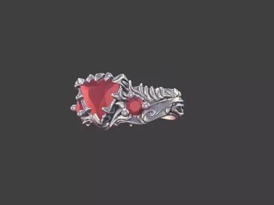 goth ornamental trillion gemstone ring silver engraved skull 3D print model