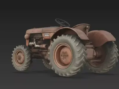 Vintage Rusty Farm Tractor Realistic Old Agricultural Machinery  3D model