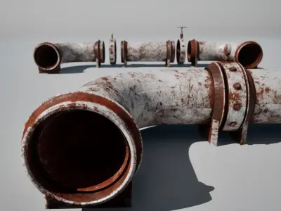 Rusty old industrial pipes with valve Low-poly 3D model