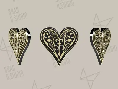 Playing Cards Symbols Pro Vector Heart Black and Golden 3D model
