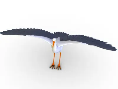 High Poly White Crane Bird Low-poly 3D model
