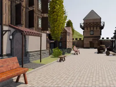 Walled Medieval Town 3D model purchase