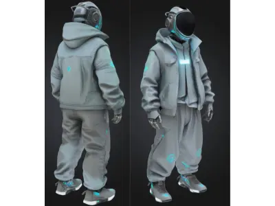Futuristic Streetwear Android Urban Techwear Low-poly 3D model