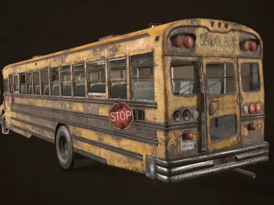 Abandoned School Bus Low-poly 3D model