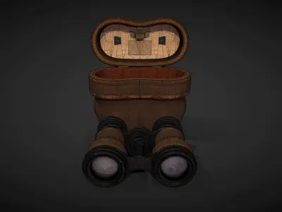 Antique Binoculars with Case - Low Poly Low-poly 3D model