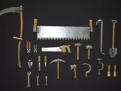 Stylized Farm tools pack 02  21 Types Game Ready low-poly Low-poly 3D model