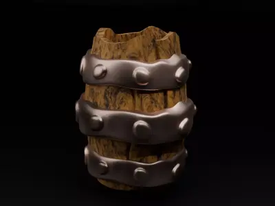 High poly Wooden Barrel 3D model