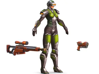 Sci-Fi Woman Cyborg Drone Sniper Soldier Low-poly 3D model purchase