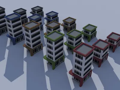 Cartoon Building Set Low Poly Building Commercial Beauty Low-poly 3D model