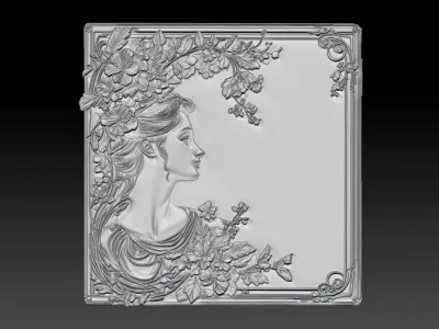 Whispers of Grace  Floral Woman Relief with Elegant Frame 3D print model