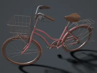 Classic Pink Bicycle Low-poly 3D model
