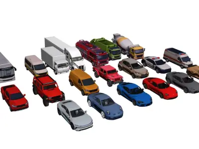 20 Famous Brand Cars Pack Low Poly Vehicles Collection Low-poly 3D model