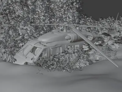 UH-60 Blackhawk jungle destroyed Free 3D model