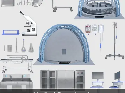 Medical Building with Props - Game Level Pack Low-poly 3D model