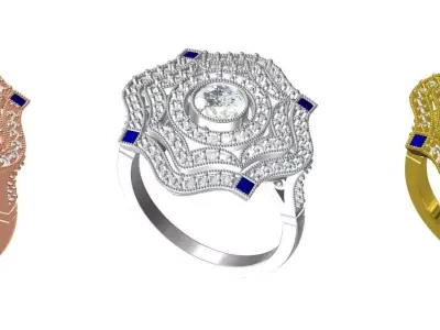 Art Deco Cluster Vintage Antique Ring 3D print model