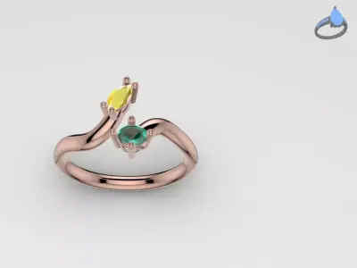 bypass ring with two gemstone 3D model