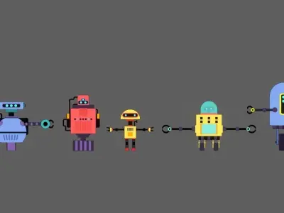 5 stylized robots for animations rigged 3D model