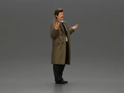 police detective in a coat standing with hands wide open 3D print model