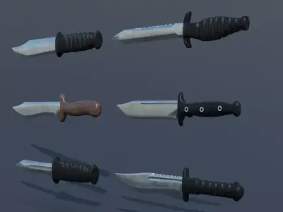 Pack  de 6 couteaux de chasse Low-Ploy 3D model