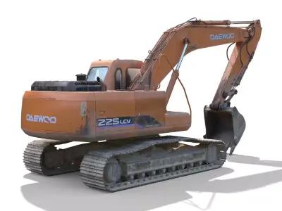 Daewoo Solar 225 LC-V PBR Rigged Excavator Low-poly 3D model