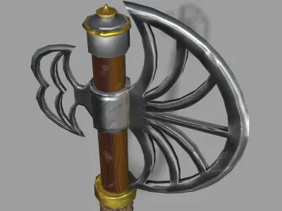 Stylized Steel and Brass Handaxe Low-poly 3D model