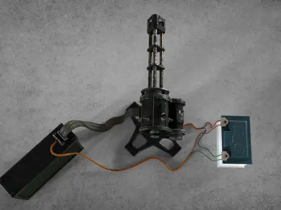 Minigun machine with battery Low-poly 3D model
